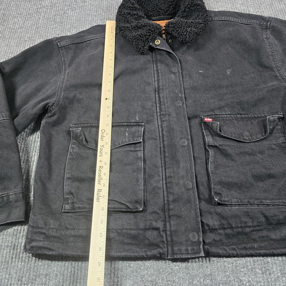 Levi's Premium Jacket Womens Medium Black Sherpa Collar Quilted Lined Workwear - Picture 11 of 13